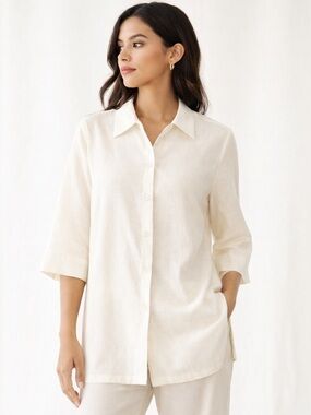 SC&CO Linen Rayon Minimalist Button Shirt Quiet Luxury Lagenlook Sz M